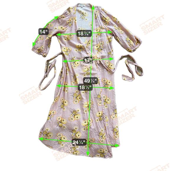Madewell Linen-Blend Ruffle-Cuff Wrap Dress Dutch Dandelions Medium Pink Floral - Picture 9 of 9